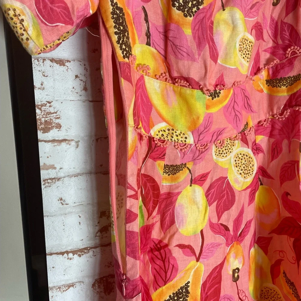 NWT FARM Rio Pink Linen Dress with Fruit Motif - Picture 6 of 8